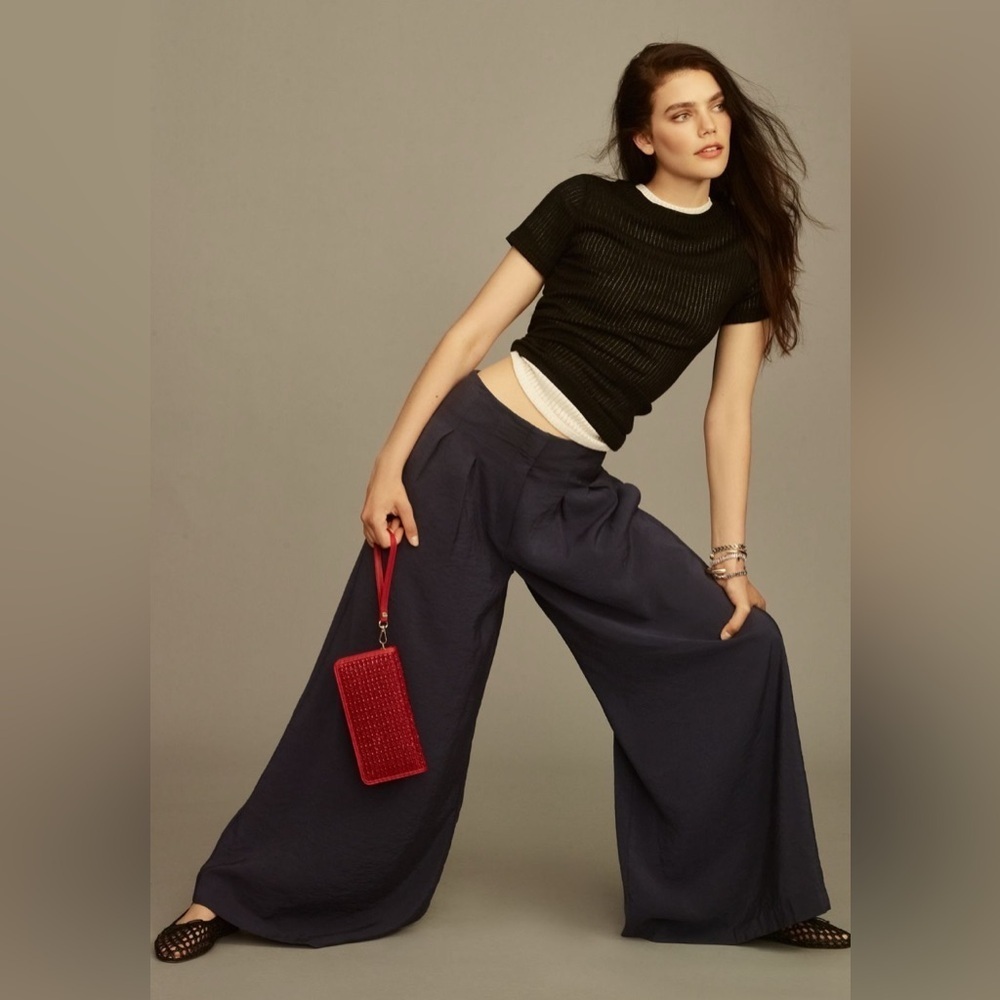 NWT! Anthropologie Navy High-Rise Pleated Wide-Leg Trousers - Size 6 🧱
